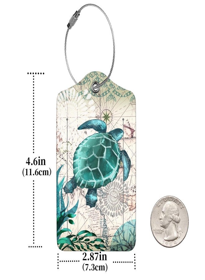 Anikathy 2 Pcs Luggage Tags for Suitcase, Cute Unique PU Leather Travel Bag Tag with Privacy Cover ID Label Address Card and Durable Metal Ring Suitable for Men Women Children Backpack, Turtles - Image 2
